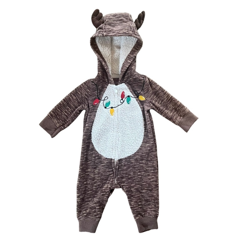 Carters Just One You Baby 3M Holiday Reindeer Jumpsuit White Brown